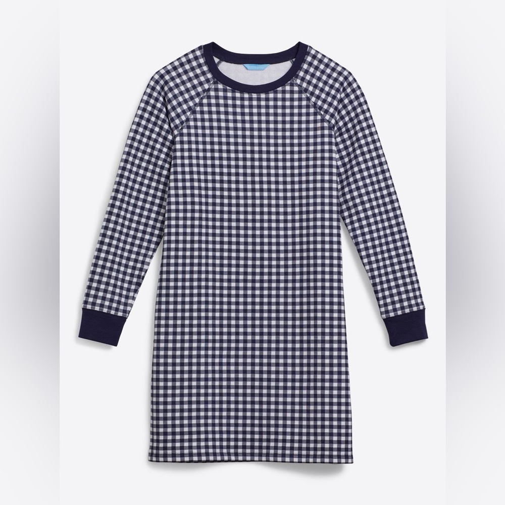 Draper James Natalie Sweatshirt Dress Navy Gingham Size M NWOT
